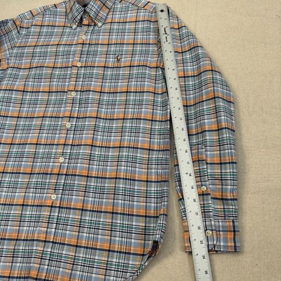 Ralph Lauren Classic Fit Orange Blue Windowpane Plaid Button Shirt Long Sleeve S - Picture 6 of 10